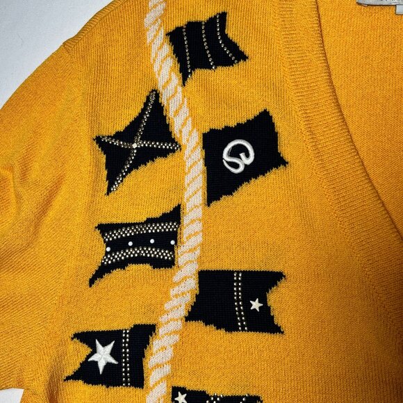 St John Collection by Marie Gray Yellow Nautical Flag Knit Cardigan Sweater S - Picture 7 of 13